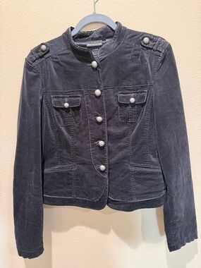 Rare Vintage 90s DKNY Black Velvet Military Jacket | Y2K Goth Glam